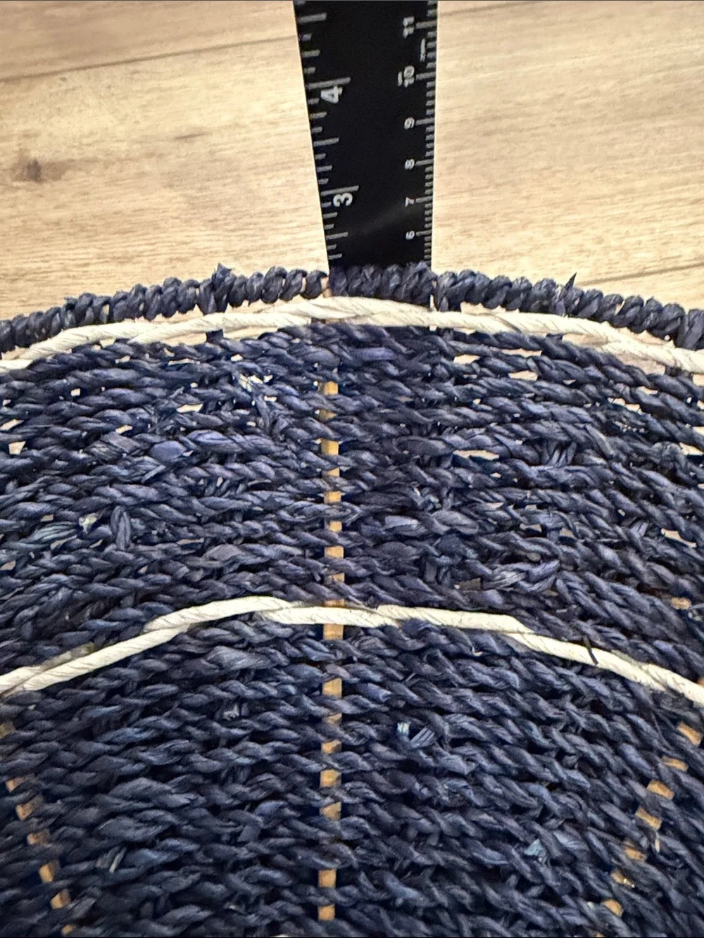 Handwoven Navy and White Round Seagrass Accent Wall Hanging.
